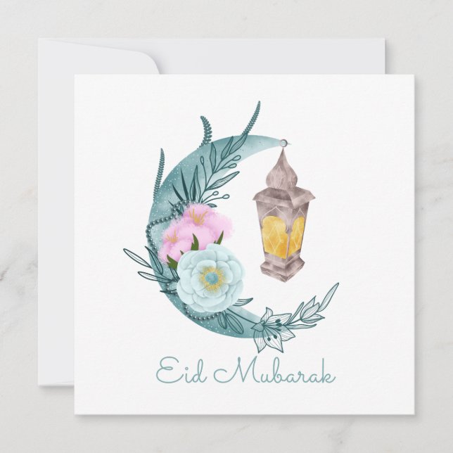Festividades Cartão de Férias Brancas Eid Mubarak Crescent Eid  (Frente)
