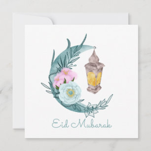Festividades Cartão de Férias Brancas Eid Mubarak Crescent Eid 