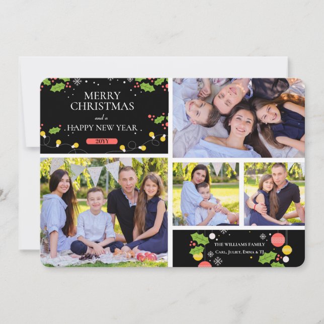 Festividades Cartão de Férias com Colagem de Fotos (Frente)