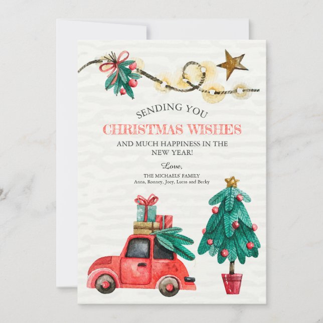 Festividades Cartão de Férias com Detalhes da Aquarela Natal (Frente)