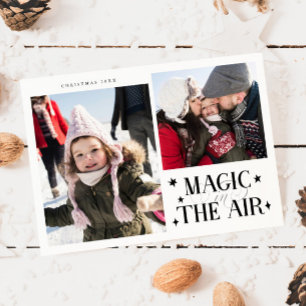 Festividades Cartão de Férias com Foto Branco Multi Magia no Ar