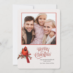 Festividades Cartão de Férias com Foto de Cardinal Vermelho no 