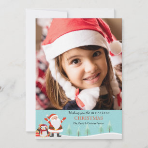 Festividades Cartão de Férias com Foto do Papai Noel e do Pingu
