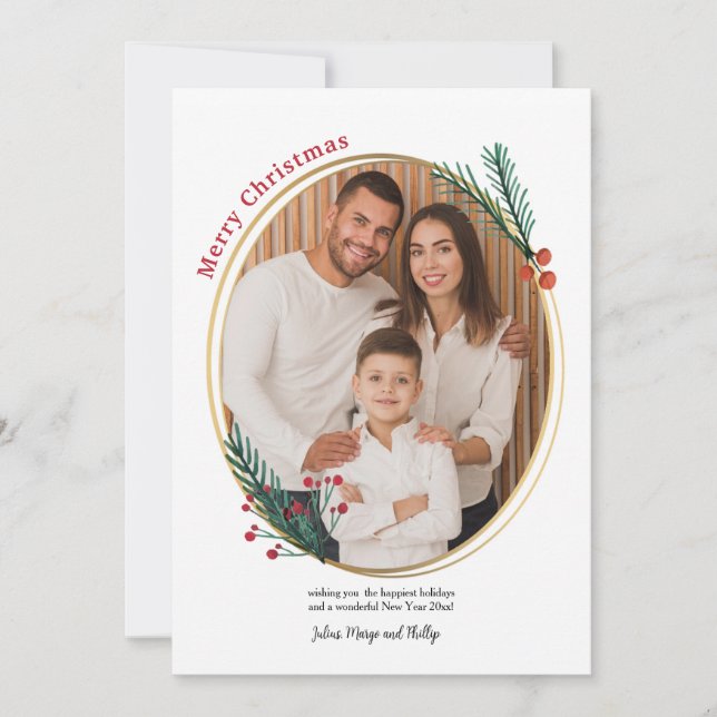 Festividades Cartão de Férias com Foto em Moldura Oval (Frente)