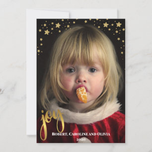 Festividades Cartão de Férias com Foto Estrelas e JOY Dourado