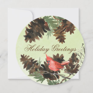 Festividades Cartão de Férias com Pinhas de Pinheiro Verde e Ca