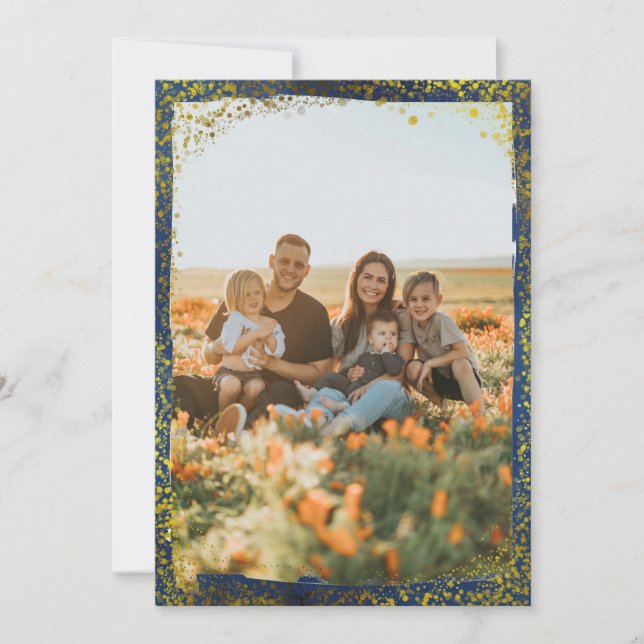 Festividades Cartão de Férias com Pontos Glitter Dourados Festi (Frente)