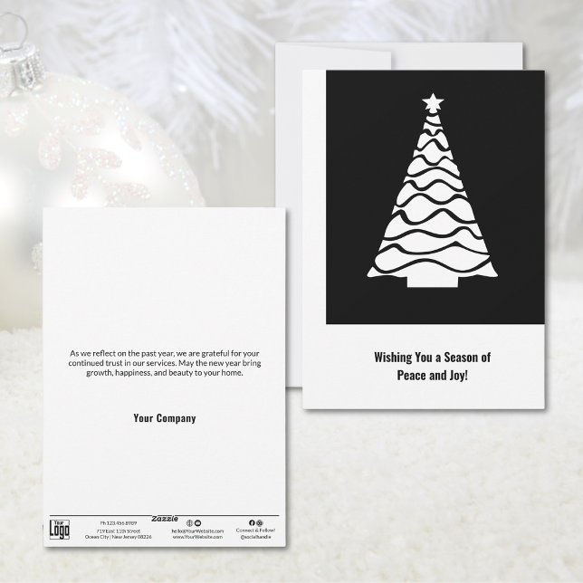 Festividades Cartão de Férias Comerciais da Árvore de Natal Pre (Black & White Christmas Tree Business Holiday Card)