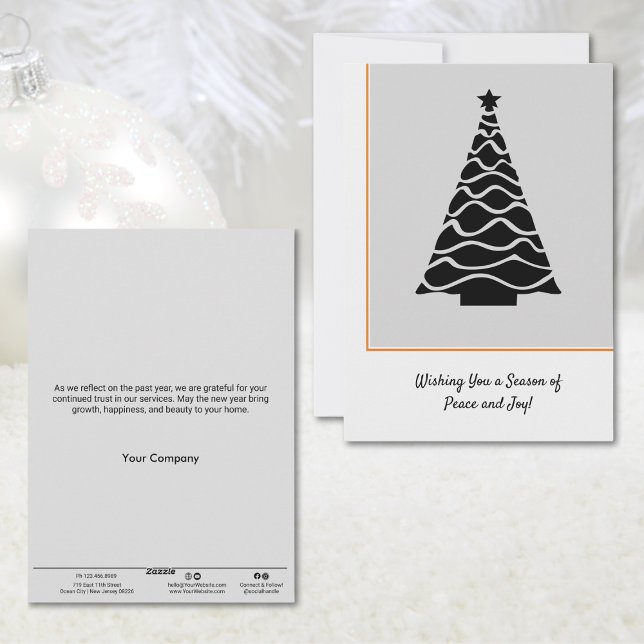 Festividades Cartão de Férias Comerciais da Árvore de Natal Pre (Black & Gray Christmas Tree Business Holiday Card)