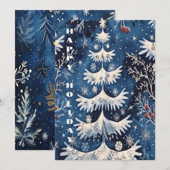 Festividades Cartão de Férias da Árvore de Natal Branco Azul (Frente/Verso)