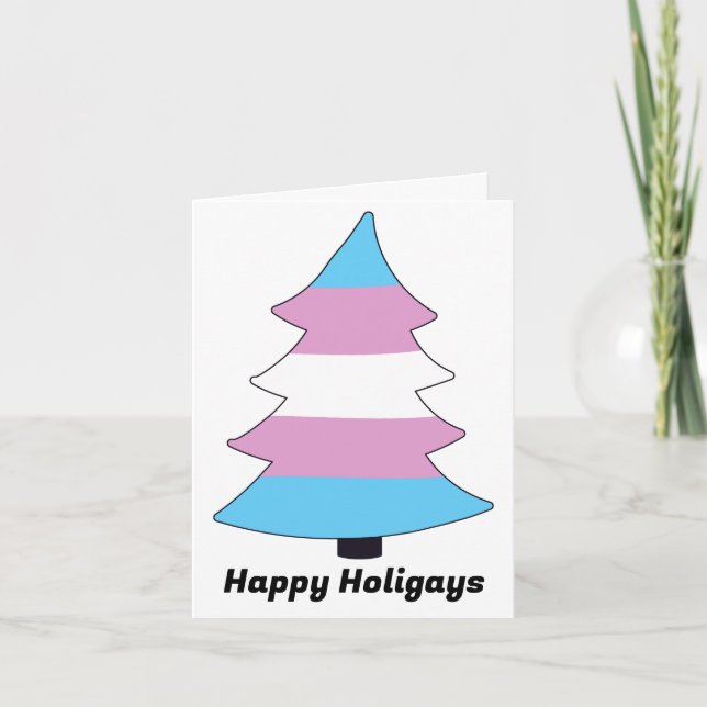 Festividades Cartão de Férias da Árvore do Orgulho Trans Holiga (Frente)