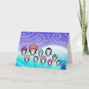 Festividades Cartão de Férias da Família de Pinguins