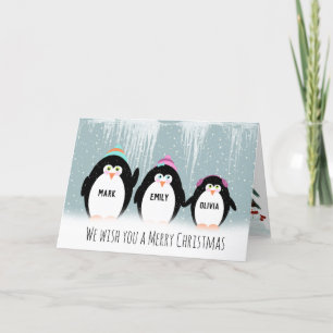 Festividades Cartão de Férias da Família Penguin Natal