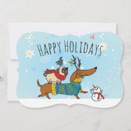 Festividades Cartão de Férias Dachshund, Pug e Passarinho