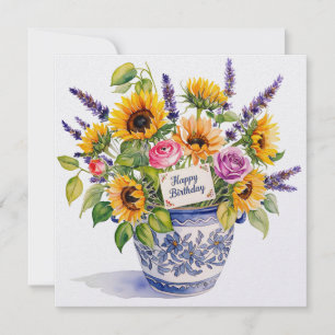 Festividades Cartão de férias de aniversário & buquê de flores