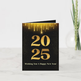 Festividades Cartão de Férias de Ano Novo 2025 Dourado Celebraç