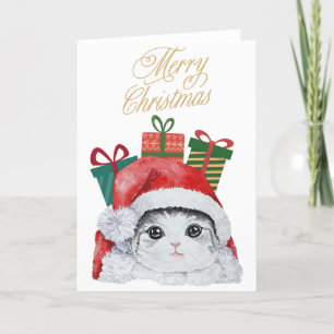 Festividades Cartão de Férias de Aquarela Fofo da Gatinha Papai