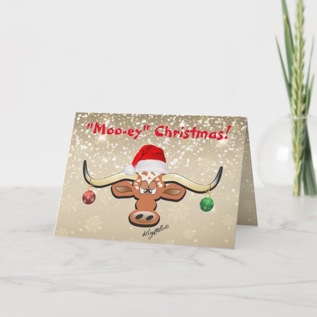 Festividades Cartão de Férias de Boi Longhorn Cômico (Frente)