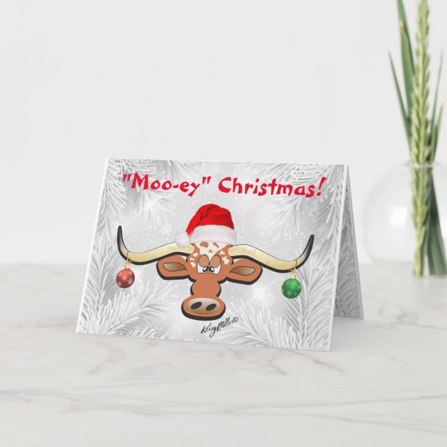 Festividades Cartão de Férias de Boi Longhorn Cômico (Frente)