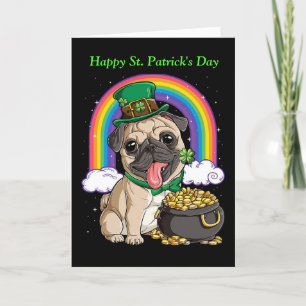 Festividades Cartão de férias de cachorro Pug do dia de São Pat