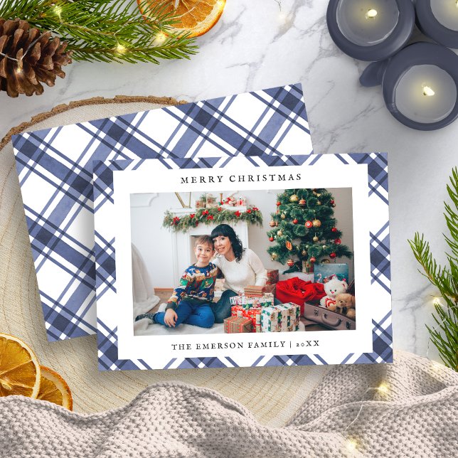Festividades Cartão de Férias de Foto Azul e Branco (Blue and White Photo Holiday Card
)