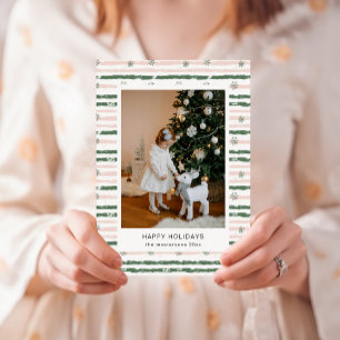 Festividades Cartão de Férias de Foto com Listras Rosa e Verde