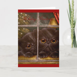 Festividades Cartão de Férias de GATO PERSO PRETO