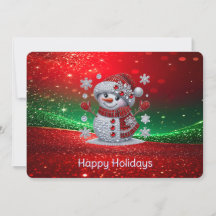 Cartão de Férias de Homem de Neve com Rhinestones