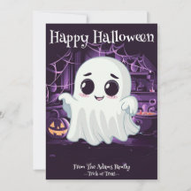 Cartão de Férias de Ilustração Fofa de Fantasma no