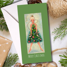 Cartão de Férias de Menina de Árvore de Natal Anti
