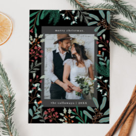 Festividades Cartão de Férias de Natal Botânico Preto