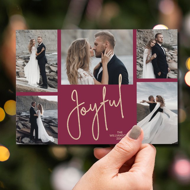 Festividades Cartão de Férias de Natal com Script JOYFUL (Gold JOYFUL Multi Photo Christmas Holiday Cards - INSTANT DOWNLOAD and/or PRINTED or both!)