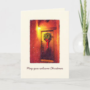 Festividades Cartão de Férias de Natal de Door Wreath Snowy