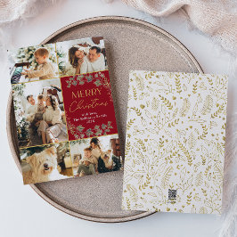 Festividades Cartão de Férias de Natal de Dourado Vermelho Mode