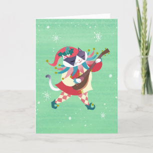 Festividades Cartão de Férias de Natal Elf Cat