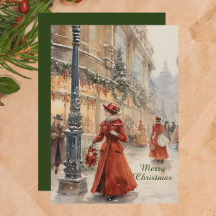 Festividades Cartão de Férias de Natal Merry Victorian Watercol