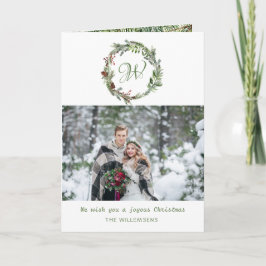 Festividades Cartão de Férias de Natal Monograma Pine Wreath