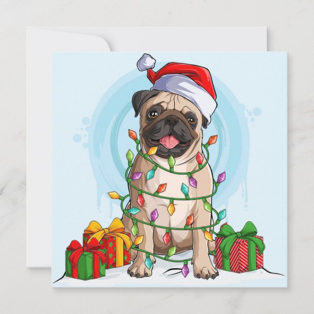 Festividades Cartão de Férias de Natal Pug (Frente)