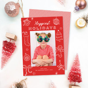 Festividades Cartão de Férias de Natal Vermelho com Doodles Div