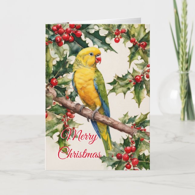 Festividades Cartão de férias de Parrakeet de Natal (Frente)