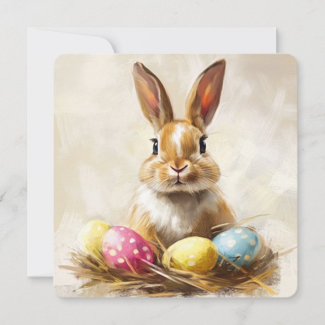 Festividades Cartão de Férias de Páscoa Coelho Fofo (Frente)