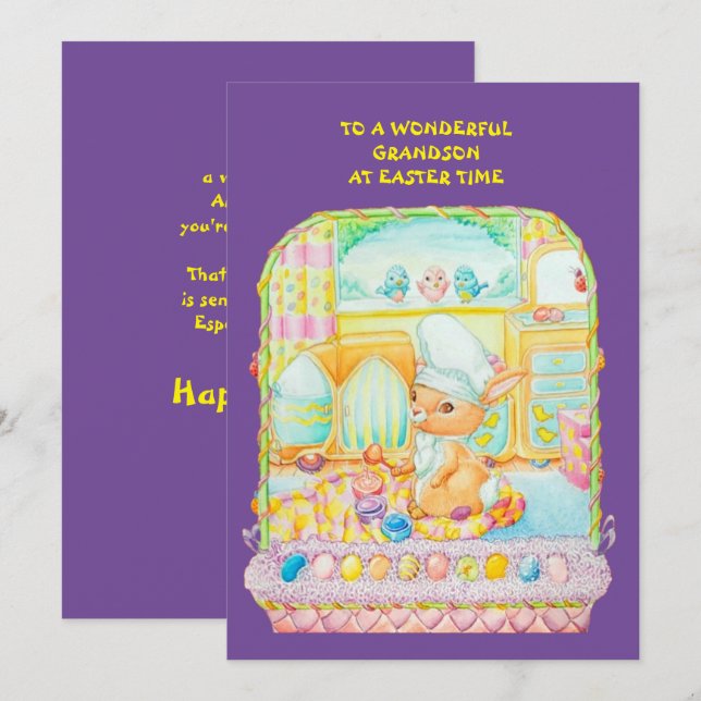 Festividades Cartão de Férias de Páscoa para Netos (Frente/Verso)