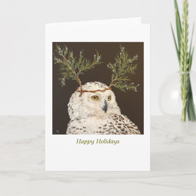 Festividades Cartão de férias de Snowy Owl a branco (Frente)