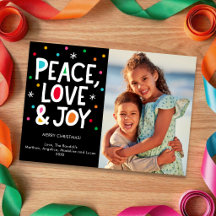 Cartão de Férias de Uma Foto Paz Amor Alegria