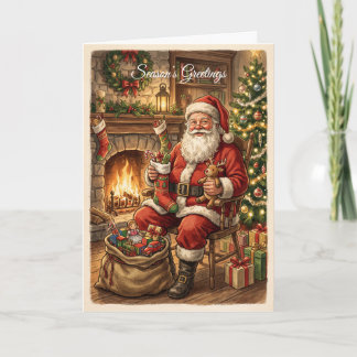 Festividades Cartão de Férias do Papai Noel à Beira da Lareira