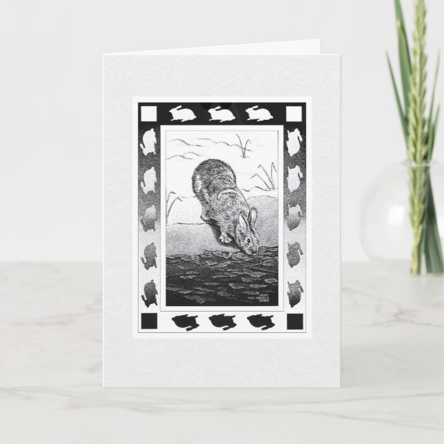 Festividades Cartão de Férias Dobrado Coelho pela Água Feliz Na (Frente)