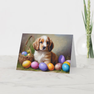Festividades Cartão de Férias Dobrável de Cão de Páscoa Fofo