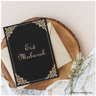 Festividades Cartão de Férias Elegante Preto Eid Mubarak