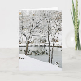 Festividades cartão de férias em lagoa de inverno