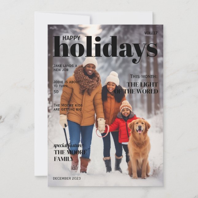 Festividades Cartão de Férias Estilo Revista - Título Superior, (Frente)